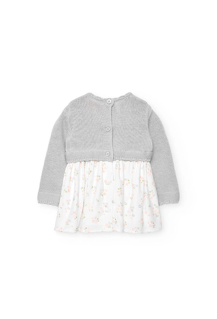 Vestito neonata fiori grigio