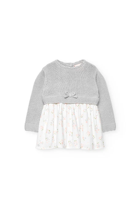 Vestido bebé flores gris
