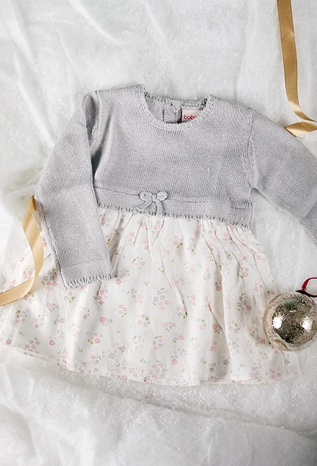 Robe bébé fleurs gris