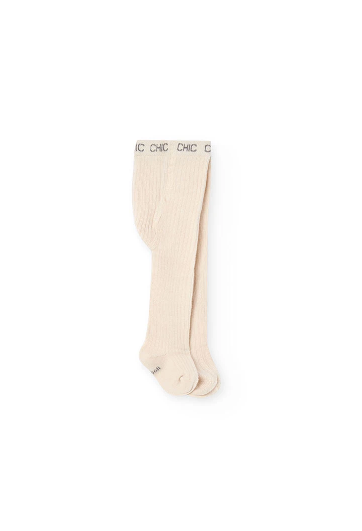 Collant a maglia beige