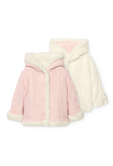 Chaqueta bebé reversible rosa y blanco