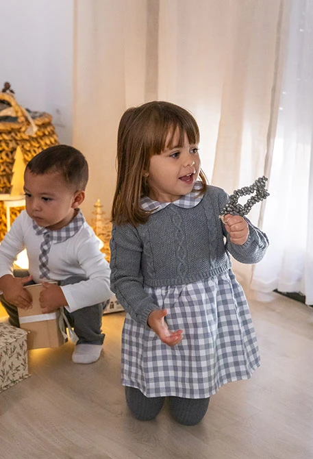 Robe bébé à carreaux gris
