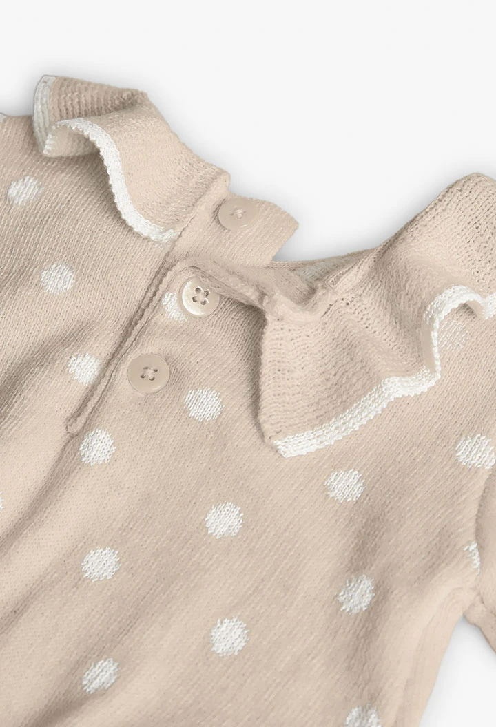 Vestido de malha bege estampado com pontos