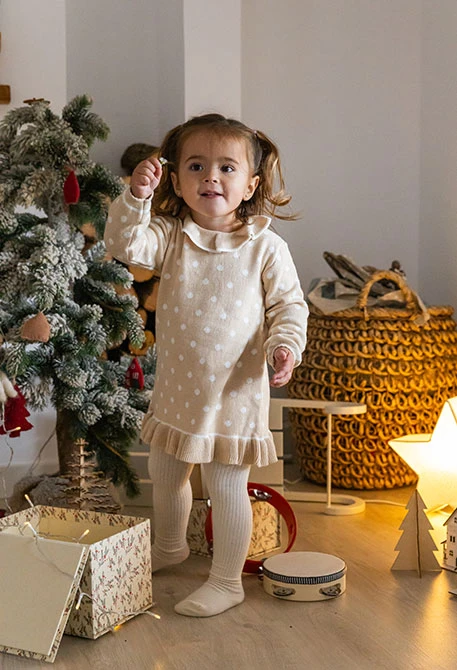 Vestit de punt beix estampat punts