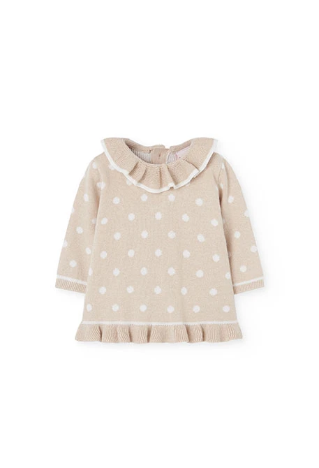 Robe en maille beige à imprimé à pois