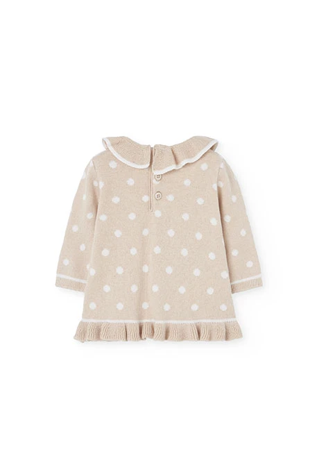 Vestito a maglia beige con stampa a pois