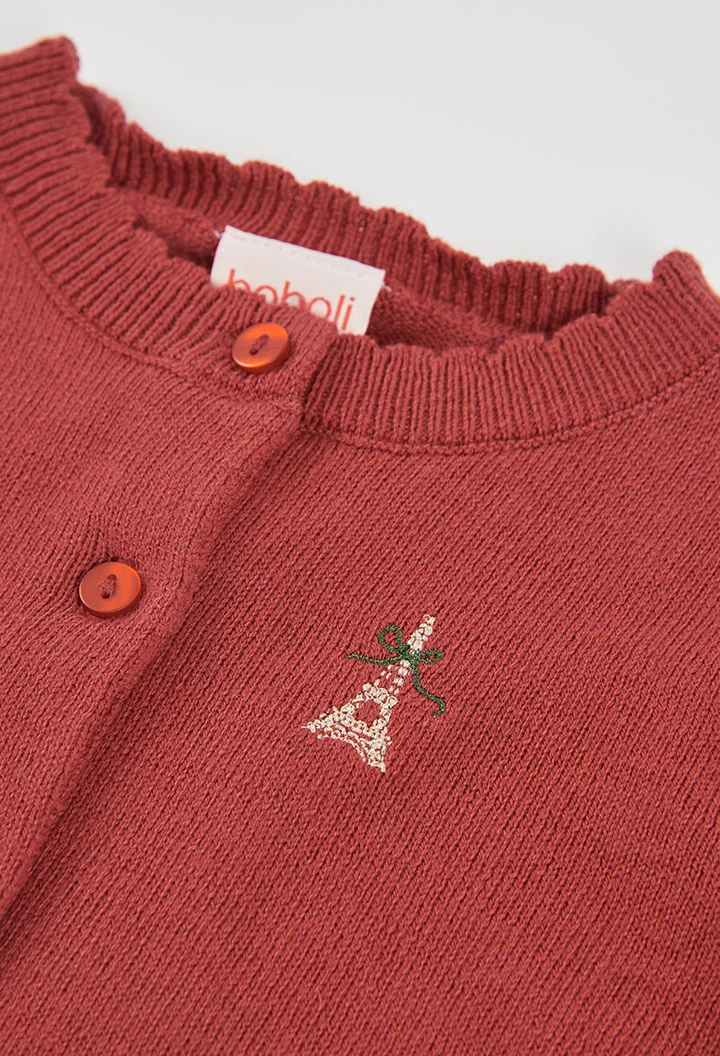 Rotes Strickjäckchen für Mädchen mit Hundemotiv