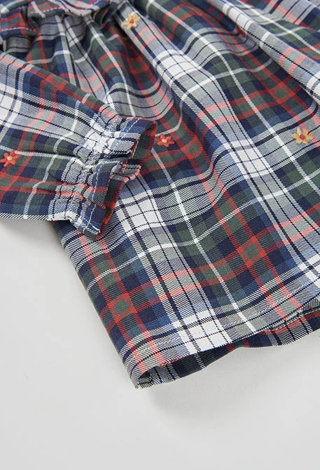 Blue navy embroidered floral check dress