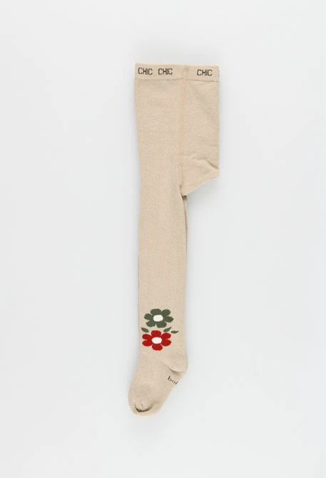 Collant beige imprimé fleurs