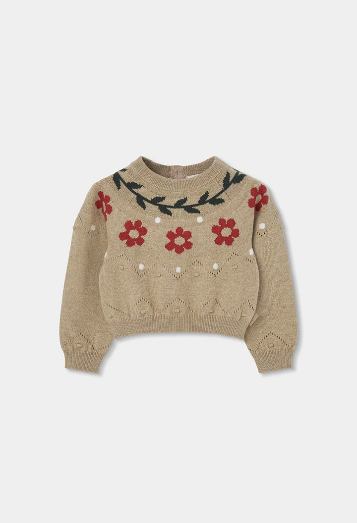 Camisola bege menina estampado de flores