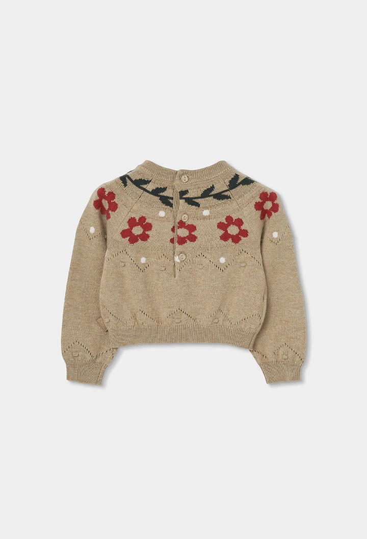 Beige floral print girl\'s jumper