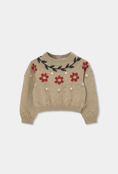 Jersey beige niña estampado de flores