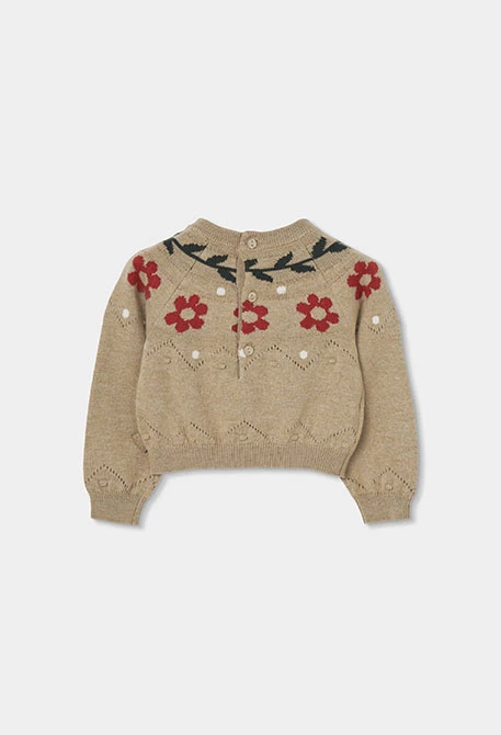Jersey beige niña estampado de flores
