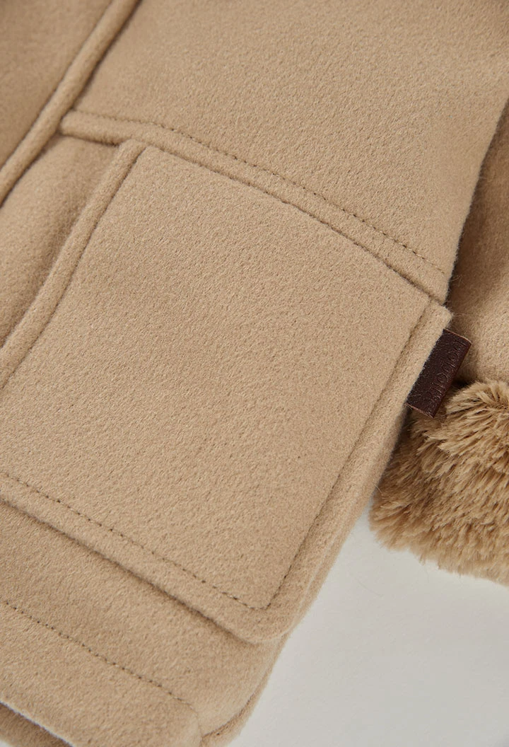 Kombinierte Baby-Trenka in Beige mit Kapuze und Plüsch