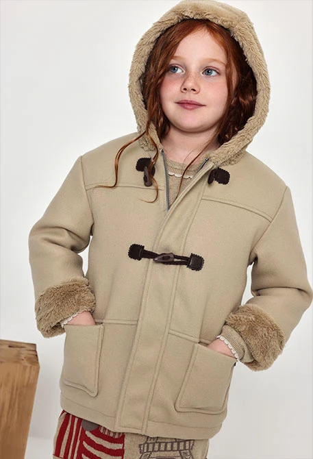 Duffle-coat combiné bébé beige à capuche et molleton