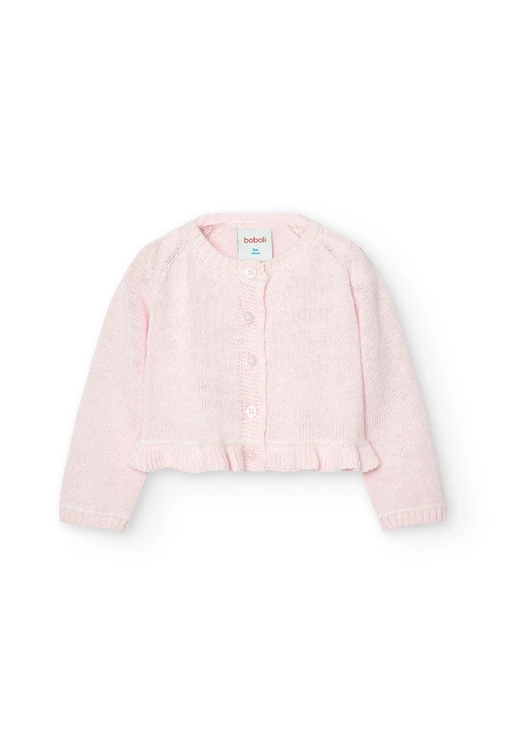 Chaqueta tricotosa de bebé niña color rosa -BCI