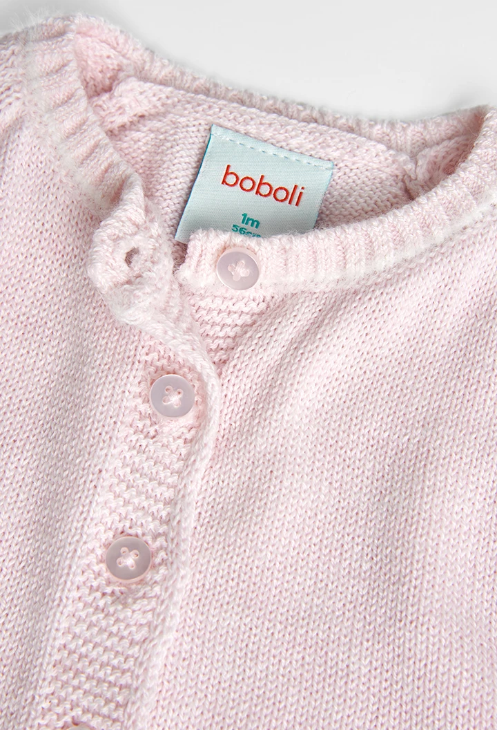 Chaqueta tricotosa de bebé niña color rosa -BCI