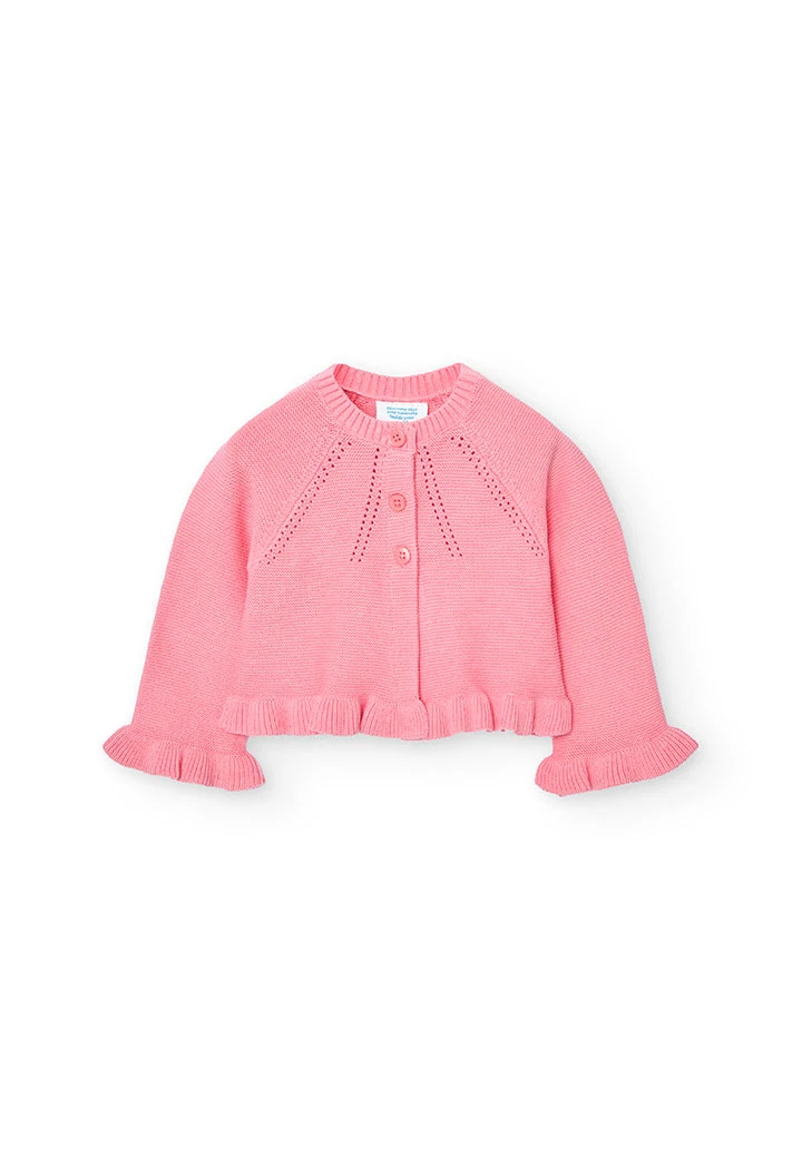 Casaco tricotado de bebé menina de cor-de-rosa
