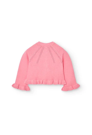 Casaco tricotado de bebé menina de cor-de-rosa