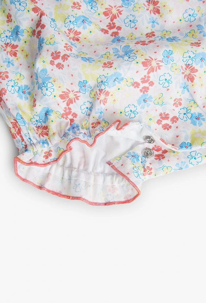 Roupinha de popelina com estampado floral de bebé