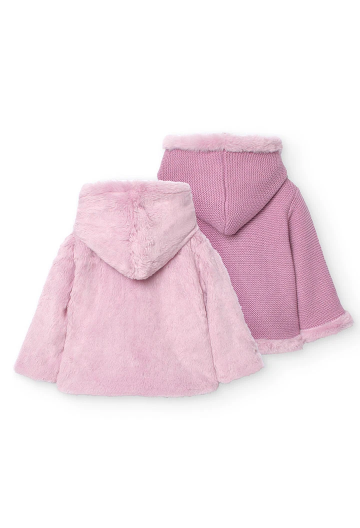 Veste réversible avec fourrure pour bébé fille en rose