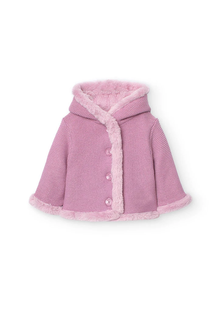 Reversible jacket with fur for baby girl in pink