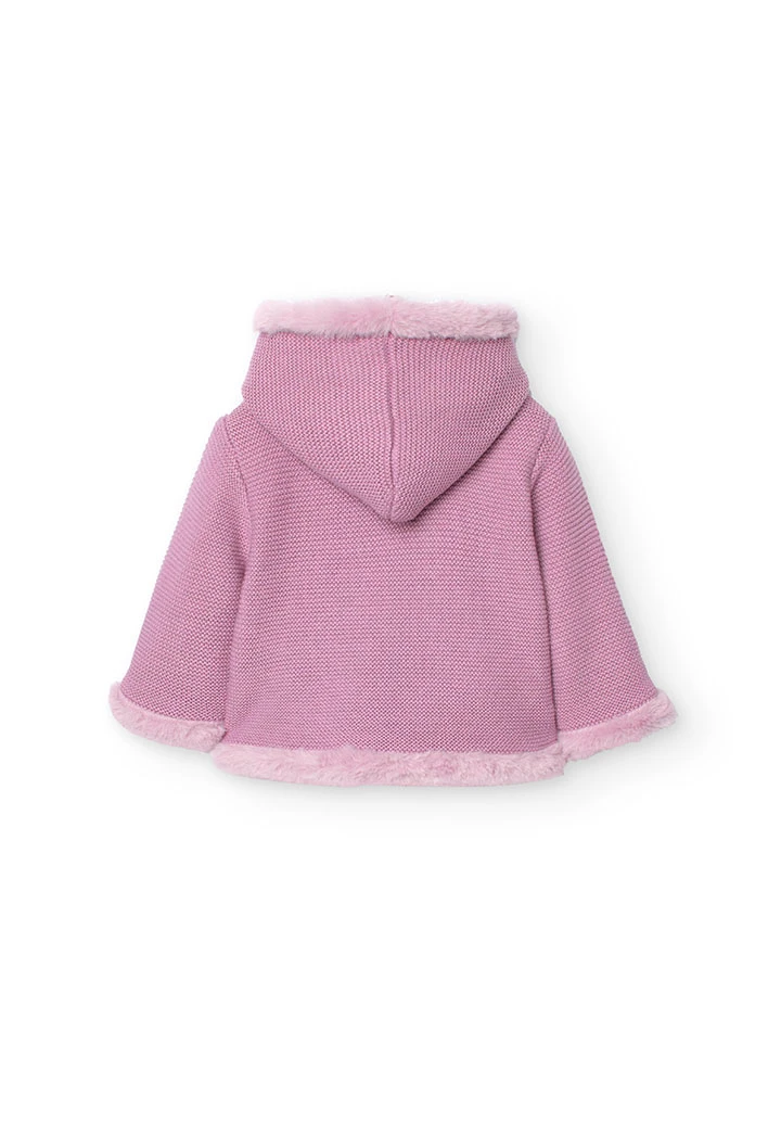 Reversible jacket with fur for baby girl in pink