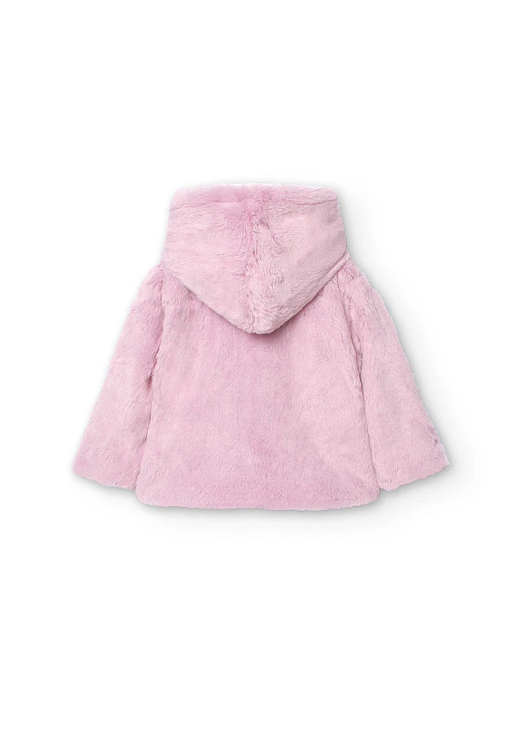 Reversible jacket with fur for baby girl in pink