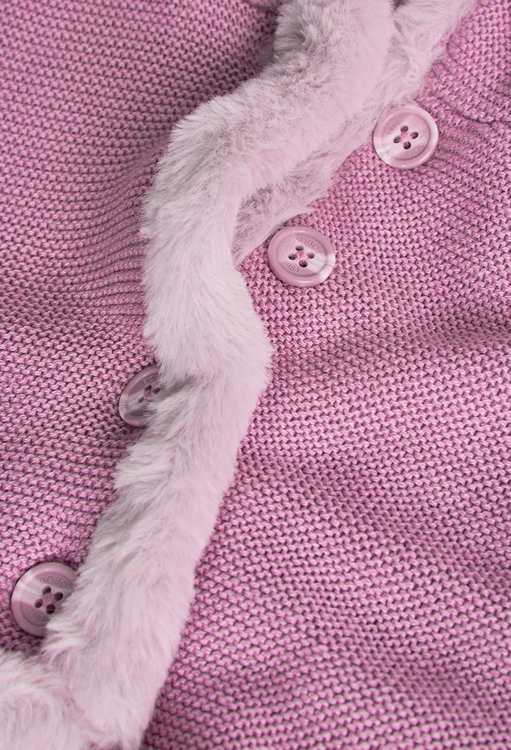 Reversible jacket with fur for baby girl in pink