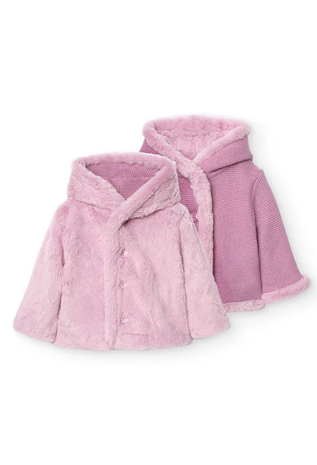 Veste réversible avec fourrure pour bébé fille en rose