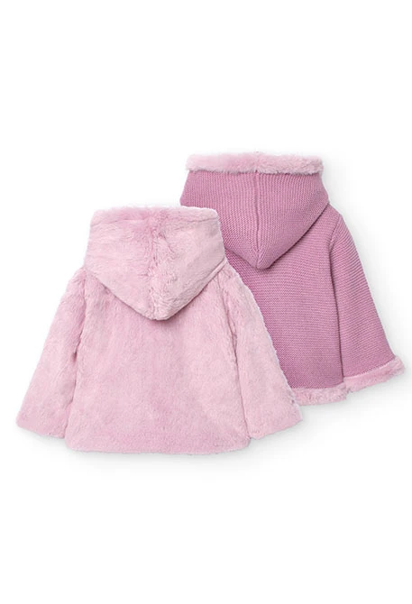 Reversible jacket with fur for baby girl in pink