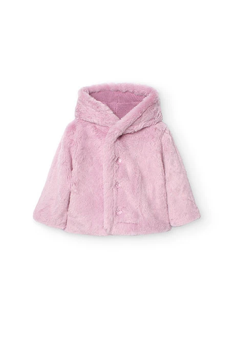 Reversible jacket with fur for baby girl in pink