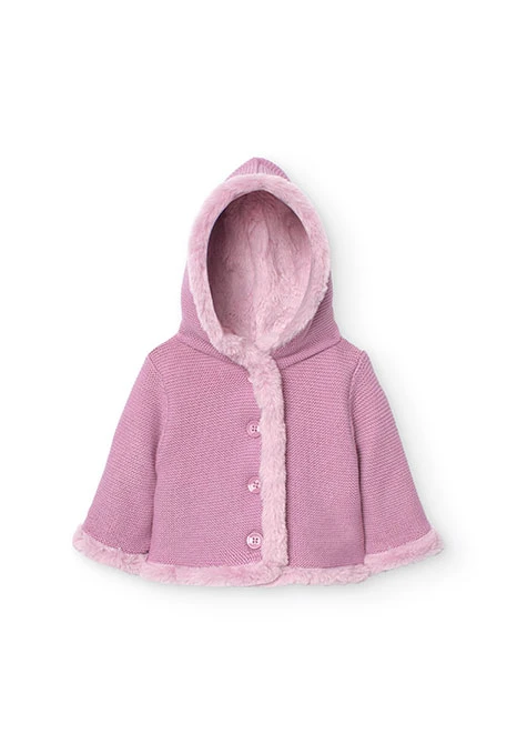 Reversible jacket with fur for baby girl in pink