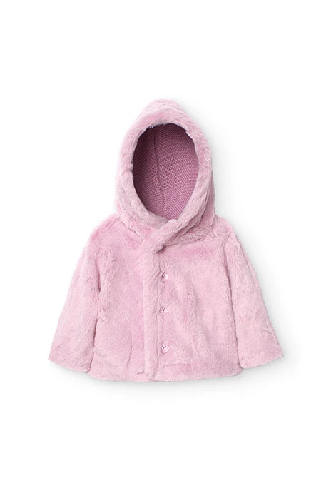 Reversible jacket with fur for baby girl in pink