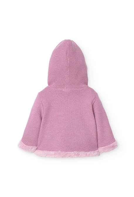 Reversible jacket with fur for baby girl in pink