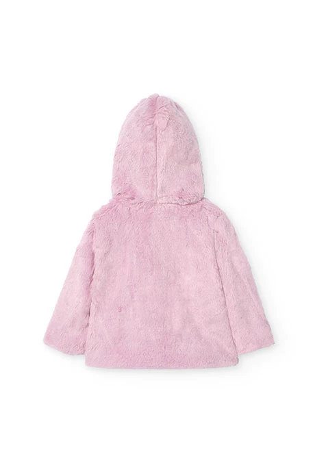 Reversible jacket with fur for baby girl in pink