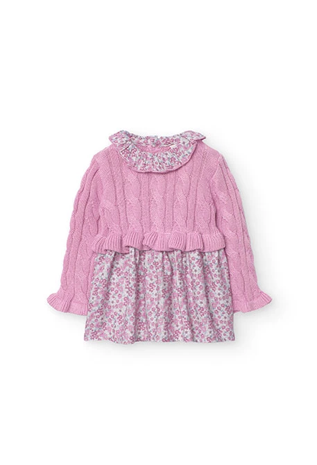 Vestido de tricotosa para bebé niña en color rosa