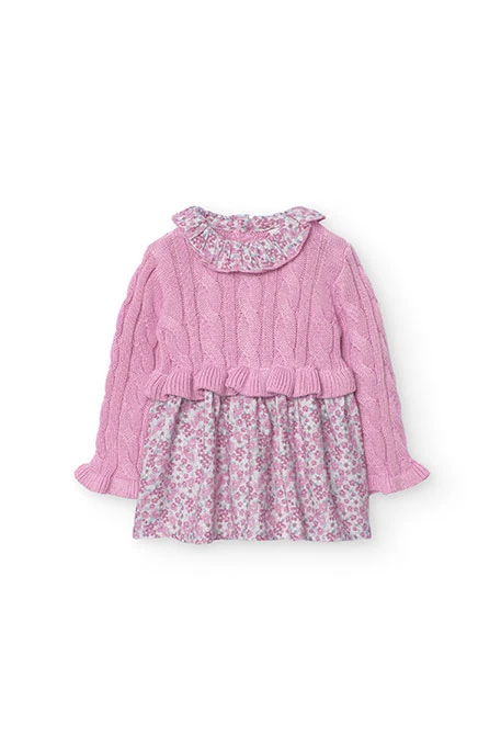 Vestido de tricô para bebé menina em cor-de-rosa