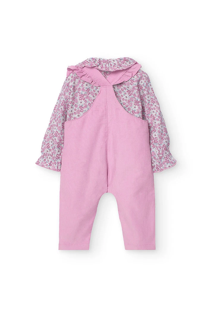 Set of viella blouse and micropana dungarees for baby girl in pink