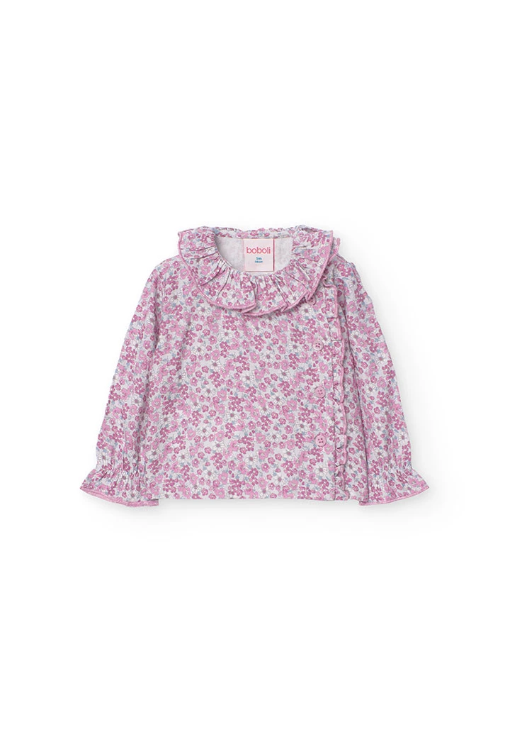 Ensemble blouse en flanelle et salopette en micro-côtelé pour bébé fille en rose