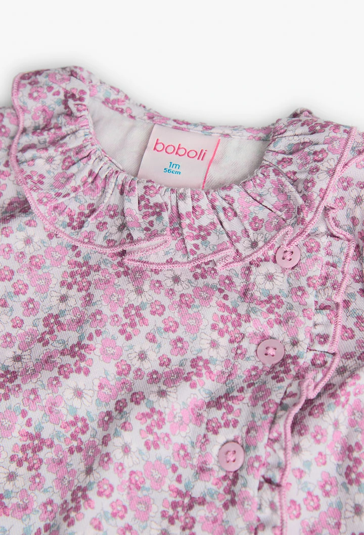 Conjunto de blusa de flanela e jardineiras de bombazina para bebé menina em rosa