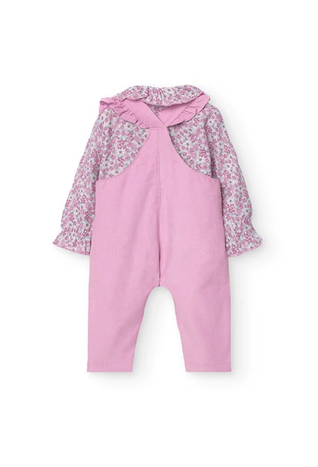 Ensemble blouse en flanelle et salopette en micro-côtelé pour bébé fille en rose