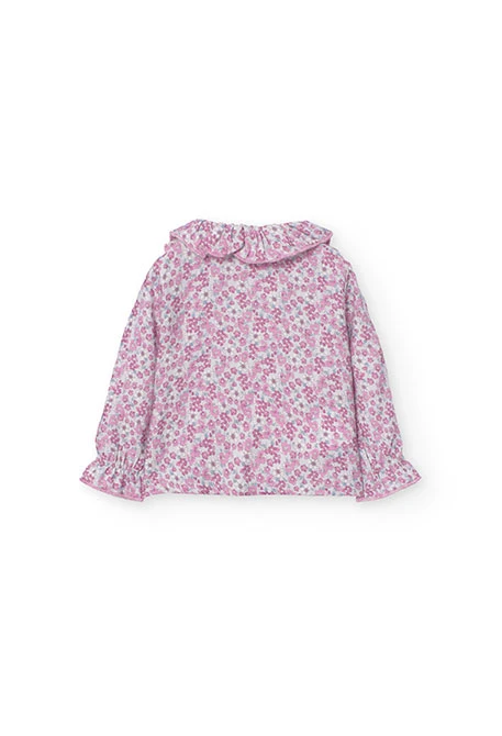 Conjunto de blusa de flanela e jardineiras de bombazina para bebé menina em rosa