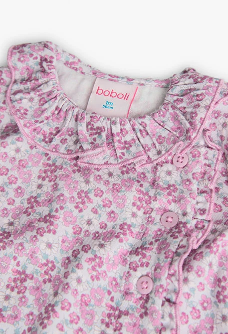 Ensemble blouse en flanelle et salopette en micro-côtelé pour bébé fille en rose