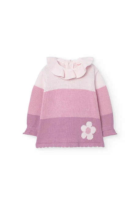 Knitted dress for baby girl in pink tones