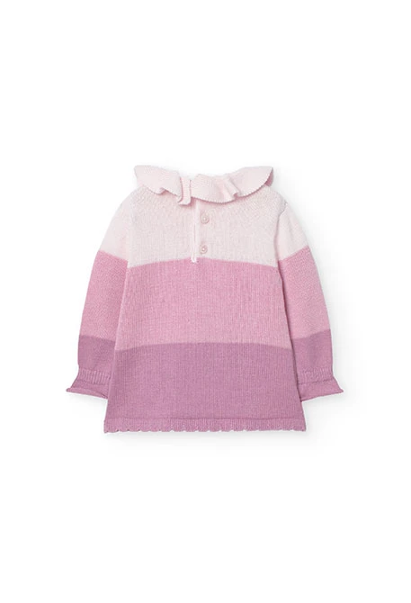 Knitted dress for baby girl in pink tones