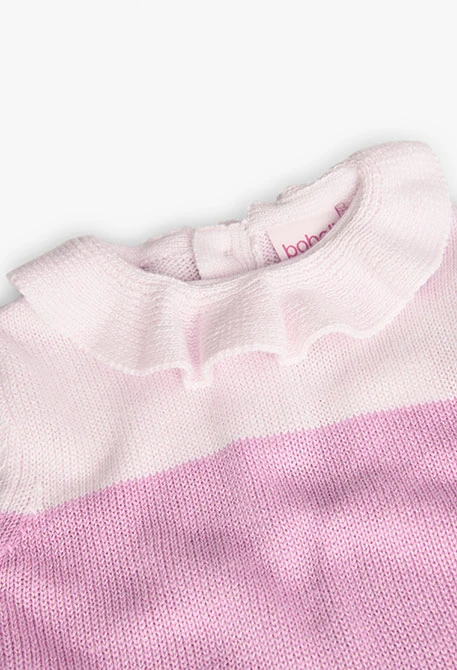 Knitted dress for baby girl in pink tones