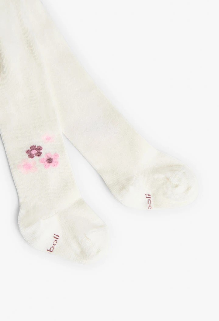 Strumpfhose für Baby-Mädchen in Weiß mit Blumenmuster