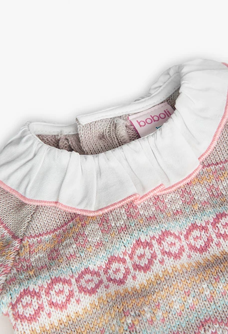 Robe en tricot pour bébé fille avec imprimé de bordures en beige