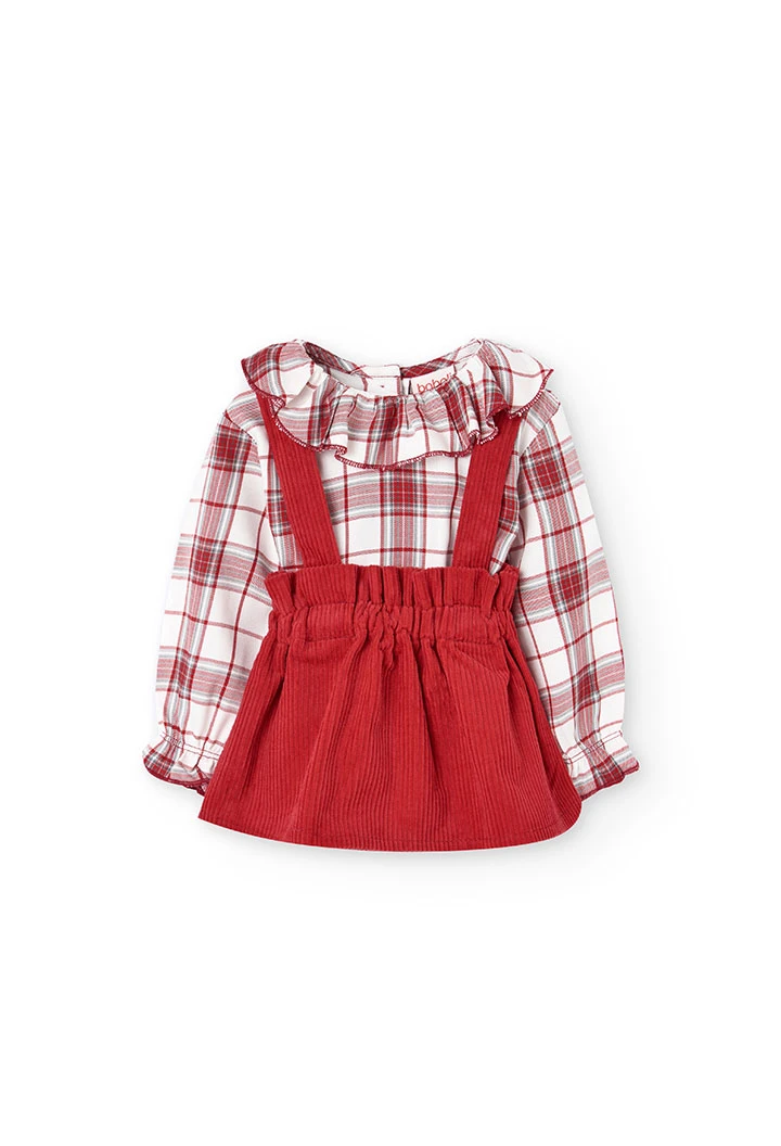 Conjunto de camisa viella y falda de pana para bebé niña en granate